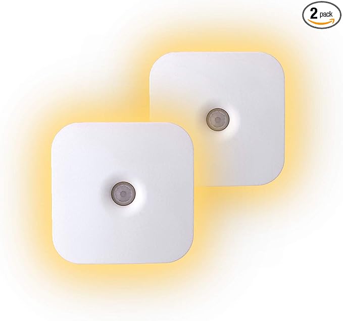 Sleep Aid LED Motion Sensor Portable Rechargeable Night Light Motion Activated Auto Sensor, Promotes melatonin Production and Healthy Sleep, ON-Off-Auto-Brightness Toggle, 2-Pack (Amber)