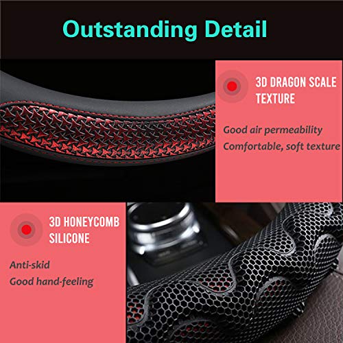 PINCTROT Steering Wheel Cover Great Grip with 3D Honeycomb Anti-Slip Design, Universal 14.5-15 Inch (Wine Red) - color: 1.Wine Red, size: Medium(Standard) Size[14 1/2''-15'']