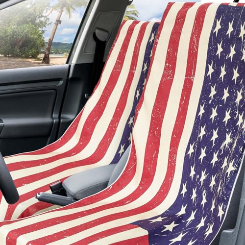 Hahafelt Car Seat Towel Covers with Storage Bag, 63 x 32 Inch Universal Non Slip Waterproof Sweat Protector for Car Truck, Gym Swimming Running, Machine Washable(2 Pack,American Flag) - style: American Flag