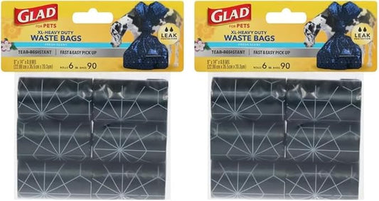 Glad Waste Bags, 90 Count, Fresh Scent, Extra Large | Heavy Duty | For Dogs | Refill Rolls