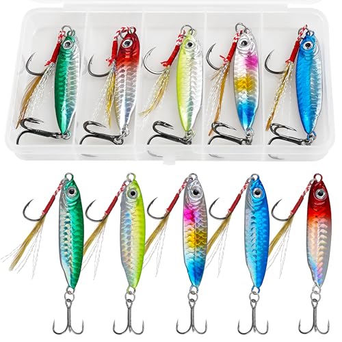 Saltwater Jig Fishing Lures - Stripe Bass Jigs, Metal Lead Spoon Jigging Baits with Sharp Hooks for Tuna Salmon Grouper Sea