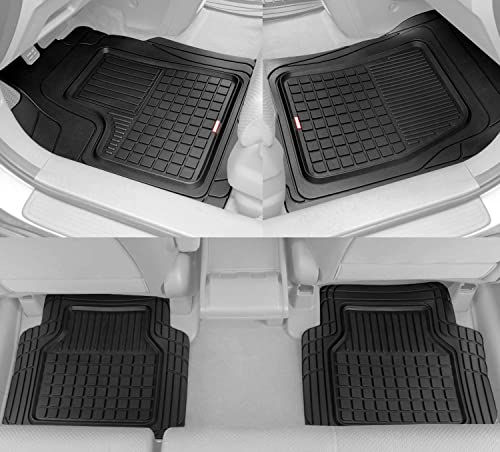 BDK Performance Plus 4-Piece Front & Rear Rubber Car Floor Mats for Cars SUVs Trucks Vans, All-Weather Front Rear Heavy Duty Semi Custom Fit Trimmable Trim-to-Fit Deep Dish Protection Non-Slip