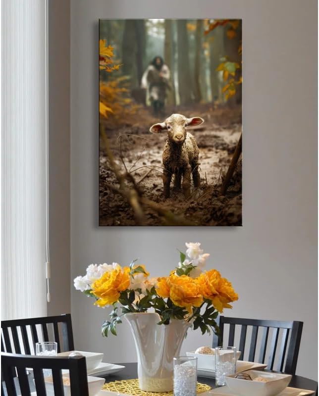 Large wall art for living room Jesus Running After Lost Lamb Picture for home