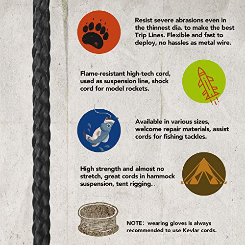 emma kites 100% Black Kevlar Braided Cord (0.4~4.6mm Dia, 50lb~1700lb) High Strength, Abrasion Flame Resistant, Tough Survival Tactical Cord Model Rocket Paracord Snare Line Fishing Assist Cord - size: 550Lbs | 100Ft