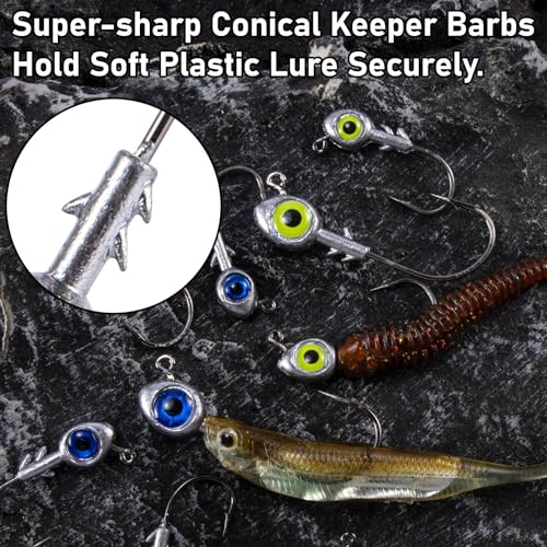 Dr.Fish 10 Pack Fishing Eyes Jigs 3D Eyes Trout Heads Bass Hook Saltwater Swimbait Jig Heads Freshwater Walleye Redfish Striper 1/2oz 3/8oz 1/4oz 3/16oz - color: Chartreuse Eyes, size: 3/8oz-Hook #4/0