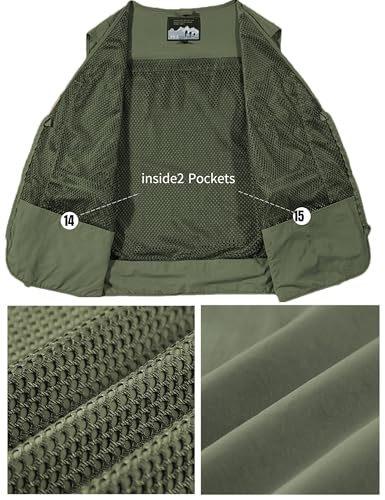 Men's Lightweight Mesh Fishing Vest Utility Outdoor Multi-Pocket Hunting Cargo Vest - color: Army Green, size: X-Large