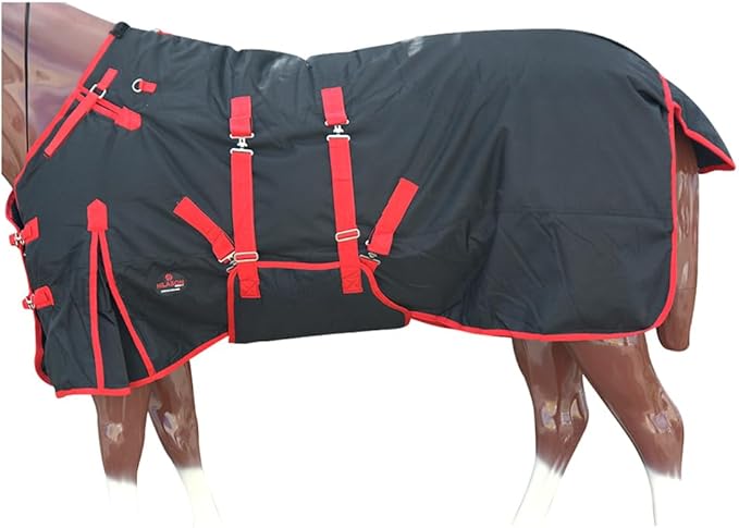 HILASON Black with Red Trims 84 Inch 1200D Winter Waterproof Poly Horse Turnout Blanket Belly Wrap