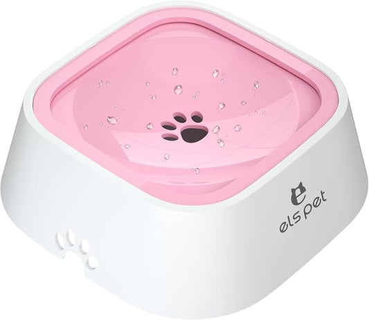 ELS PET Travel Bowl, No Spill, No Drip Slow Water Feeder/Dispenser for Dogs, Cats, 35oz/1L (Pink)