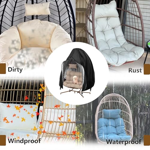 【Upgraded】Patio Egg Chair Covers with Zipper, 91 x 80 Large Wicker Egg Swing Chair Covers, Waterproof Heavy Duty Weather Resisatnt Outdoor Chair Cover, Windproof Hanging Chair Cover, Black, 1 Pack - color: Black, size: Double Seat 91'' (L) x 80''(W)