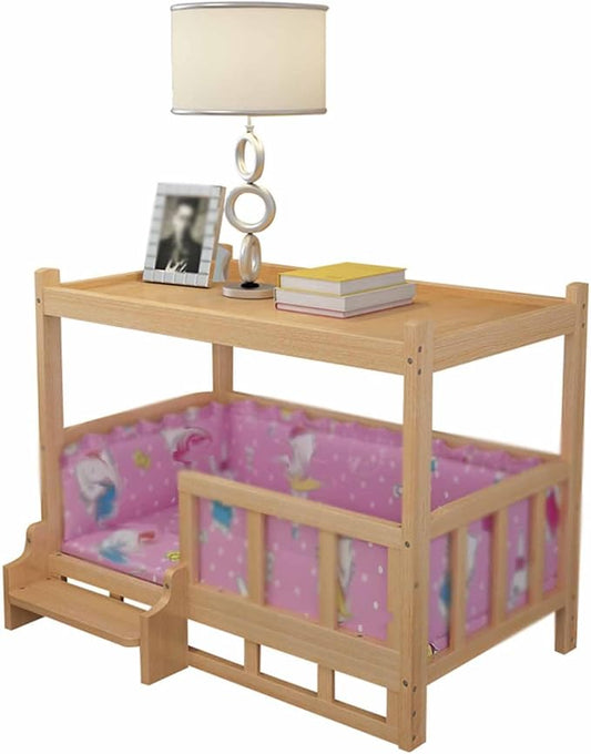 XPLKQXE Dog Bed Wood Platform, Elevated Pet Cushion Bed, Animal Couch with Mattress, Dog Beds & Furniture Rest Cot, Portable Fence Bed Pet Up to 45kg/100lbs(Color:Pink,Size:45x30x60cm)