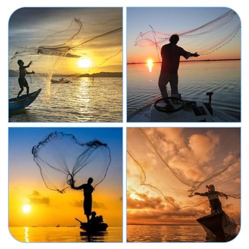 Cast Net for Bait Trap Fish,1/2 Inch Mesh Size | Throw Nets,Zinc Sinker Weights,Freshwater & Salt Water,3/4/5/6/8/9/10 Ft - size: 9ft Radius
