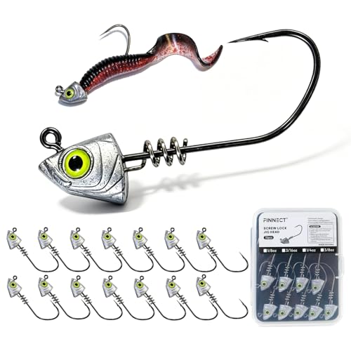 Screw Lock Swimbait Jig Heads 15 Pack, 3D Chartreuse Eyes & Sharp Hooks, Lead Fishing Jigheads for Bass Fishing, 1/8oz, 3/16oz, 1/4oz, 3/8oz - size: Assorted-15Pcs