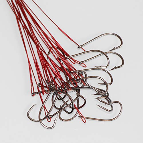 20pcs Wire Leader Hook Rigs Baitholder Fishing Hook Nylon Coated Fishing Wire Leader with Swivel - color: 6.5inch red, size: 2/0-20pcs
