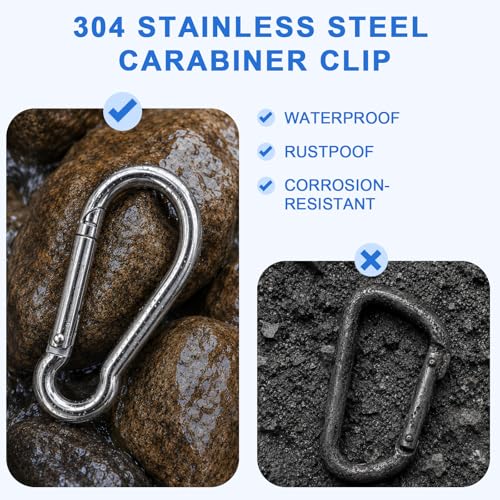 Small Carabiner Clip, 30PCS 1.97 inch 304 Stainless Steel Heavy Duty Carabiners, Metal Spring Snap Hook Clips for Outdoor Travel Camping Fishing Hanging Key Chain - size: M5-1.97'', style: 30PCS