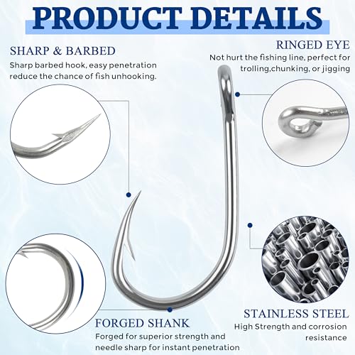 Fishing Live Bait Hooks, 35/50pcs Stainless Steel Fishing Hooks Inline Tuna Surf Fishing Circle Hooks Strong Sharp Saltwater Fishing Hooks 1/0-10/0 - size: 1/0-50pcs