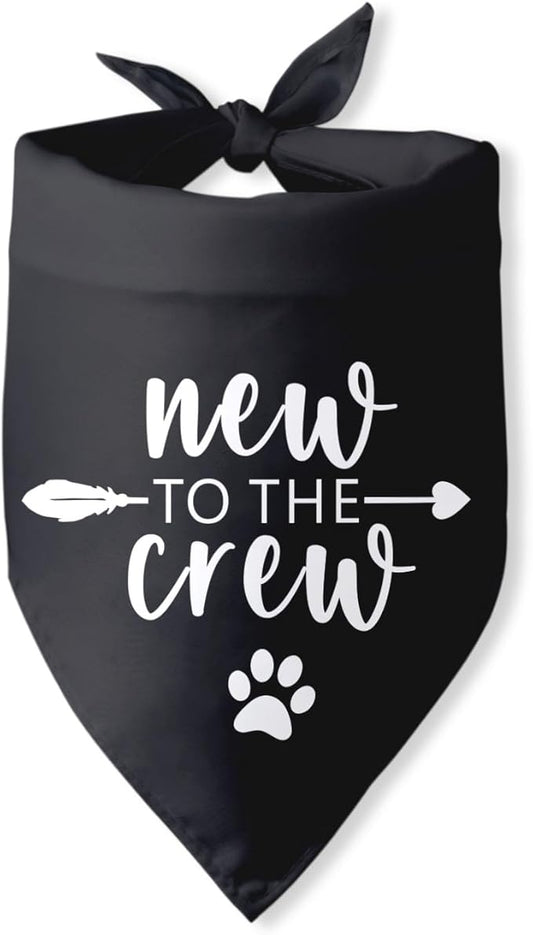 New to The Crew Dog Bandana New Puppy Announcement Gift for New Owners New Puppy Gift New Dog Announcement Photo Props Accessories for Small Medium Dogs Pets (Black)