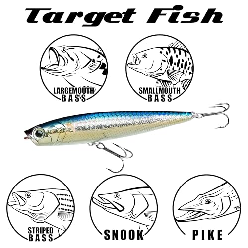 LUCKY CRAFT Gunfish 95NF Top Water Bass Fishing Lures, 4” Floating Lure with Cupped Mouth, Freshwater Trout and Bass Lures Fishing Gear, Accessories for Tackle Box - color: 270 MS American Shad