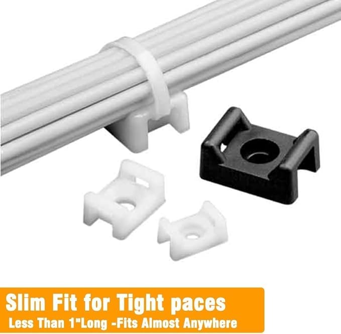 Black Cable Zip Tie Mounts Kit-100 Pcs Cable Zip Tie Saddle Type Mounts Base with 100 Pcs 8" Cable Ties and 100 Pcs Tapping Screw, Wire Cable Clips Organizer Holders Clamps