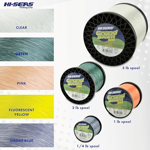 HI-SEAS Grand Slam Monofilament Fishing Line - Strong & Abrasion Resistant in Clear, Pink, Green, Smoke Blue, Fluorescent Yellow Freshwater & Saltwater – Quarter Pound Spool - color: Pink, style: 8 Lb Test, 0.27 Mm Dia, 1830 Yd