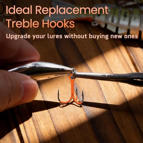 FishTrip Treble Hooks, 10Pcs Replacement Hooks Orange for Hard Lures | High Carbon Steel Ultra Barbed Sharp Triple Fishing Hooks for Saltwater Freshwater Bass Trout walleye, Pike Size 14-3/0 - size: 1#_10pcs