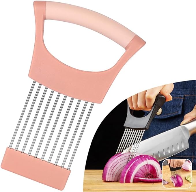 Onion Holder Lemon Slicer Cutter for Food & Veggies, Vegetable Chopper Assistant Tool for Meat, Potato & Tomato (Pink, 1PCS)