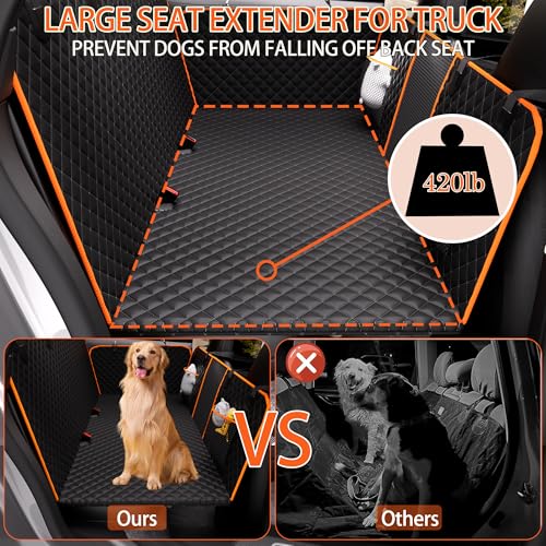 Back Seat Extender for Dogs - Large Space, Heavy-Duty Dog Car Seat Cover for Back Seat with Hard Bottom Holds 420lbs, Waterproof 600D Upgraded Material Dog Hammock for Car,Easy to Use and Clean