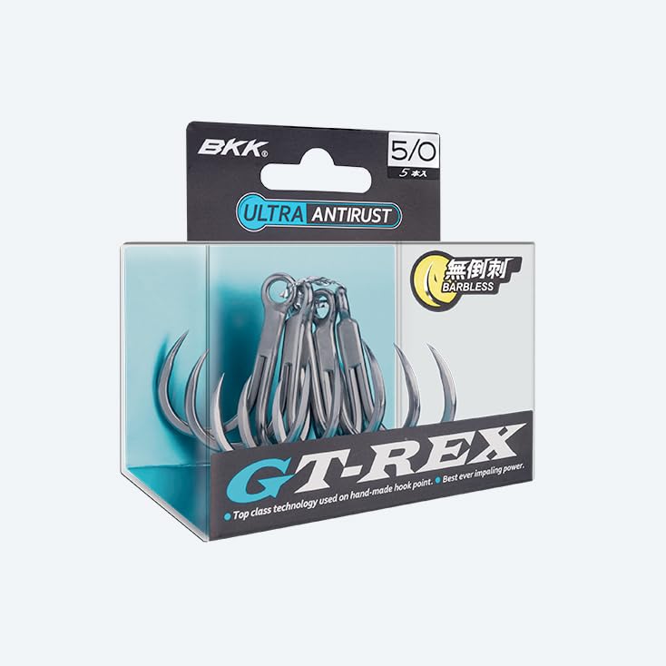 BKK GT-REX Barbless Treble Hook | 7X | Saltwater Ultra-Antirust Coating | Hand Ground | Popping & Stick Baits - size: 5/0#