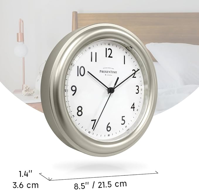 Presentime & Co. 8.5" Modern Farmhouse Essential Wall Clock, Silent Non Ticking