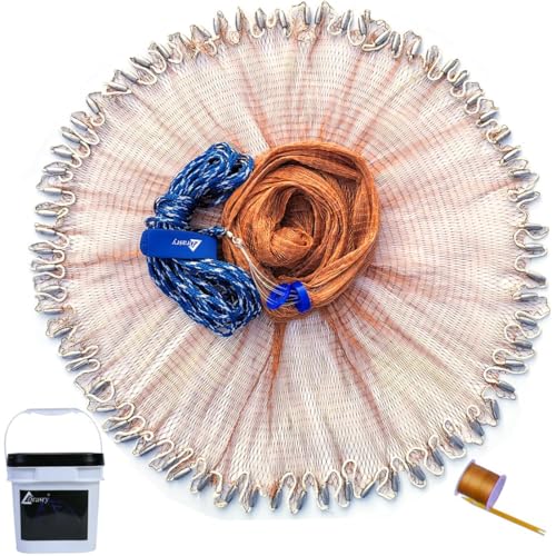 Drasry Saltwater Fishing Cast Net for Bait 3/8 1/4 or 1/2 with Heavy Sinkers Fish Trap Throw Net. Size 3ft/4ft/5ft/6ft/7ft/8ft/9ft/10ft Radius Freshwater Nets - size: 6FT (180cm) Radius, style: Lead Sinkers-0.5 in Mesh-tire Lines