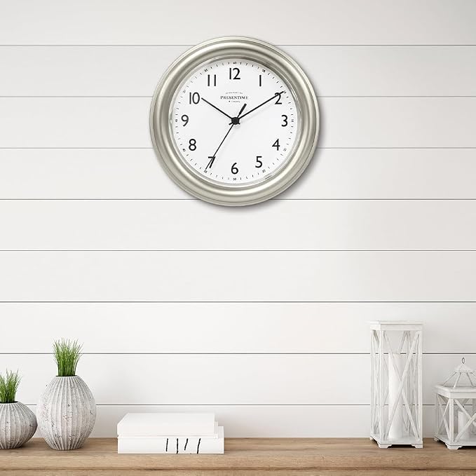 Presentime & Co. 8.5" Modern Farmhouse Essential Wall Clock, Silent Non Ticking