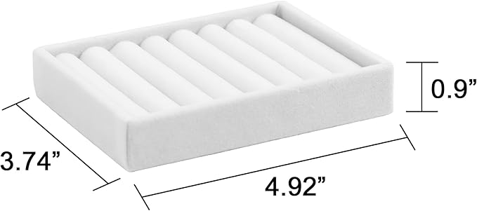 Frebeauty Stackable Jewelry Trays,Small Jewelry Organizer for Drawer,7 Slots Velvet Ring Organizer for Women,4.92 x 3.74 x 0.9 Inches(Set 2,White)
