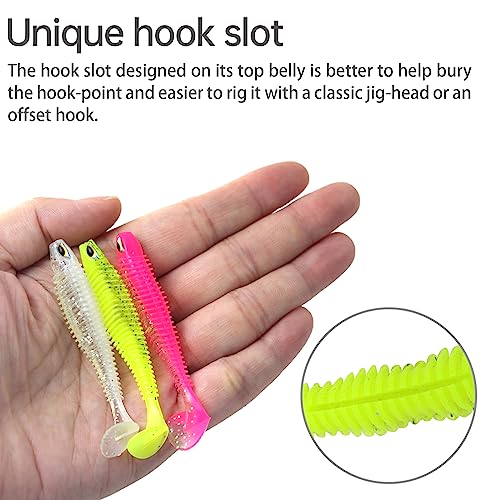 MAFIMOEA 40/30/25Pcs Paddle Tail Swim Baits Lures Fishing Soft Plastic Lure Kit for Bass Trout Walleye Crappie 6.5cm 7.5cm 10.5cm - color: White, size: 4.13IN/10.5CM - 20PCS