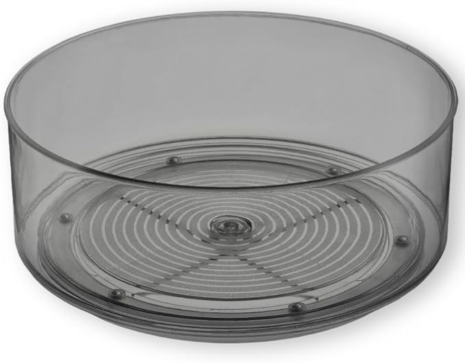 Home Intuition Round Plastic Grey Lazy Susan Turntable Food Storage Container for Kitchen (9" Round, 1 Pack)