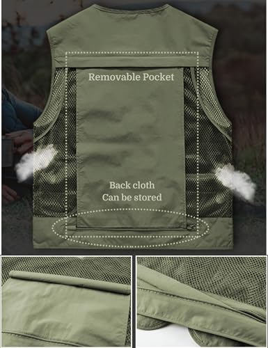 Men's Lightweight Mesh Fishing Vest Utility Outdoor Multi-Pocket Hunting Cargo Vest - color: Army Green, size: 3X-Large