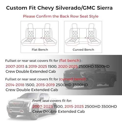 Huidasource Silverado Faux Leather Seat Covers Full Coverage Custom Fit for Truck Chevy Chevrolet Silverado Sierra 1500 2007-2025, 2500HD 3500HD 2015-2025 Crew Double Extended Cab (Front Pair/Black) - color: Black, size: Front (2007-2025)