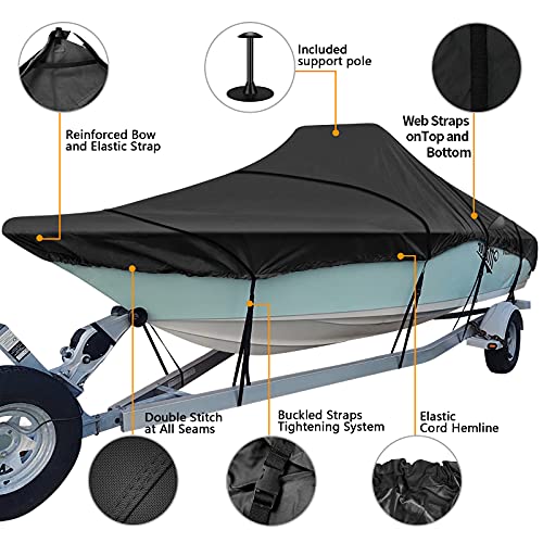 iCOVER Center Console Boat Cover, 600D Heavy Duty Marine Grade Waterproof Tear Resistant Boat Covers, Fits Boats 20'-22' Long Beam Width up to 106", Trailerable Boat Cover with Support Pole, Black - color: Black, size: 20ft-22ft long and beam width up to