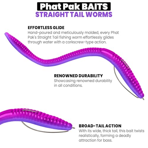 Phat Pak Baits - Slinky Worm Zoom Trick Worm Style Straight Tail Floating Worm Bass Fishing Lure 20ct 6.5" - color: Midnight Leech