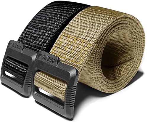 CQR Tactical Belt, Military Style Heavy Duty Belt, Webbing EDC Quick-Release Buckle - color: 2pack Dura Nylon Black/Khaki, size: Medium