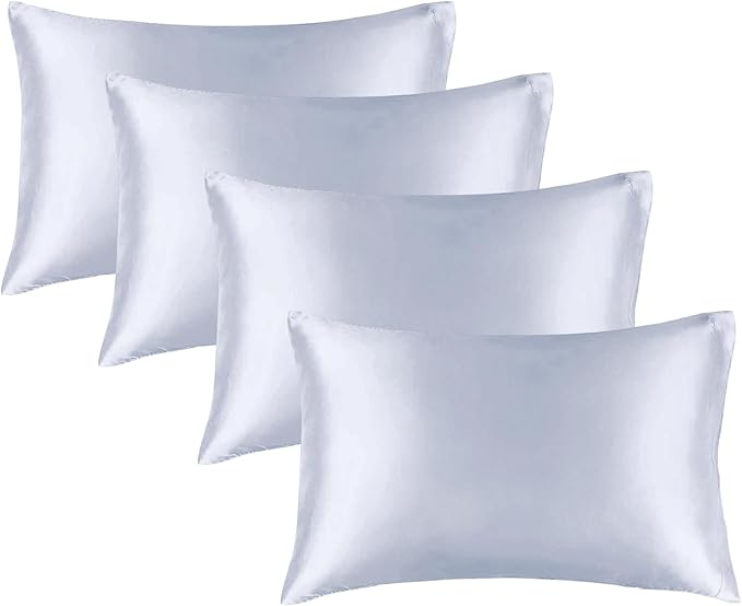 BEDELITE Satin Pillowcase for Hair and Skin, Super Soft Similar to Silk Pillow Cases 4 Pack with Envelope Closure, Cooling Pillowcases for Women Men (20"x30" Queen Size, Evening Haze)