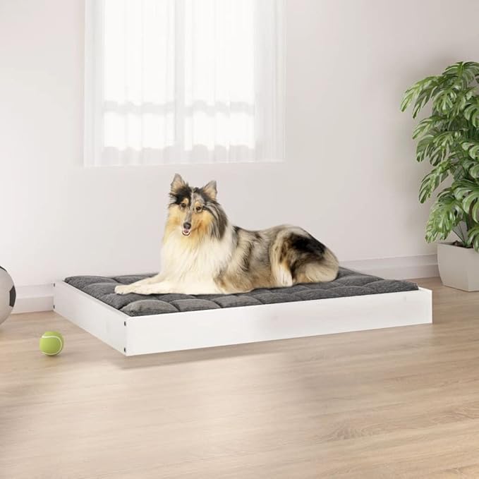 Solid Wood Pine Dog Bed, Solid Wood Pet Bed, Small Pet Furniture Cat & Dog Bed Frame, White 36"x25.2"x3.5",-555