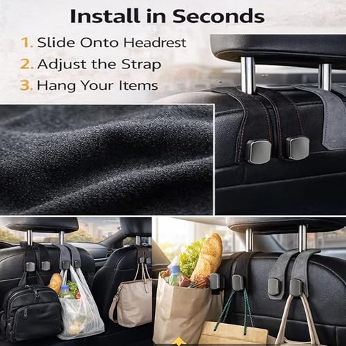 Car Headrest Hook 2 Pack, Premium Leather Car Purse Hooks, Heavy Duty Seat Back Organizer for Handbags, Groceries & Bags, No Scratch, Easy Install Car Accessories(2, Brown) - color: Brown