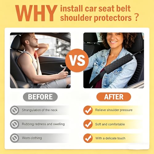 Black PU Leather Seat Belt Covers - 2Pcs, Diamond Stitched Seat Belt Pads, Universal Fit for Car Truck SUV - color: gw-black