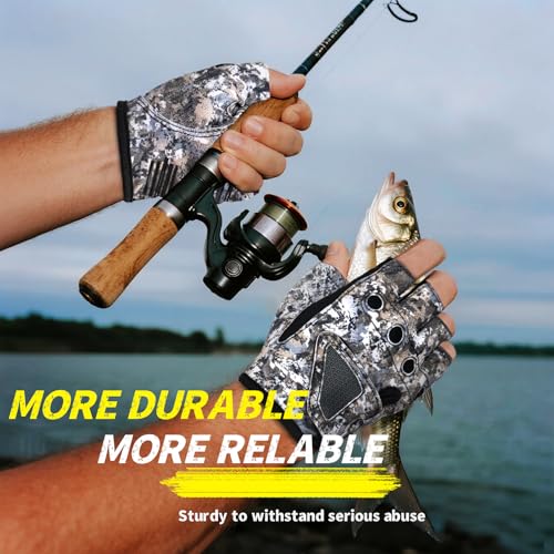 Stubby Fingerless Fishing Gloves Men - Lightweight Breathable Anti-Slip Kayak Gloves Women for Kayaking, Sailing,Paddling,Rowing - color: Camouflage gray, size: Large-X-Large