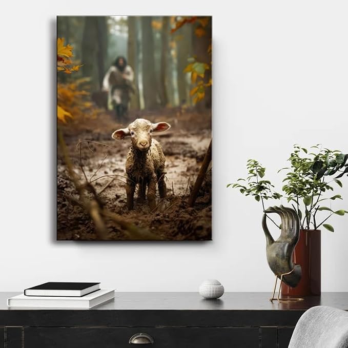 Large wall art for living room Jesus Running After Lost Lamb Picture for home