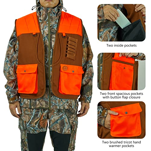 BASSDASH Upland Game Field Water-Resistant Bird Hunting Vest with Multi Pockets Men Women FV11 - color: Brown/Orange, size: Medium