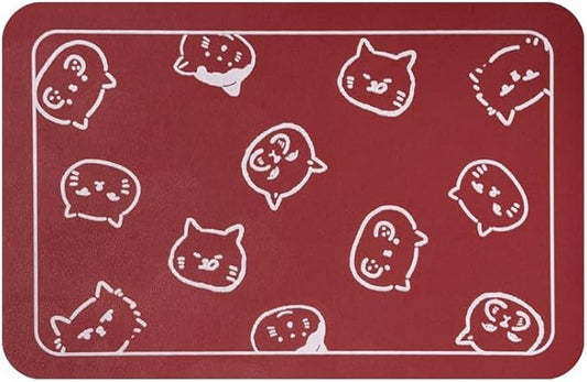 YCT Cat Food Mat, Cat Mat for Food and Water, Pet Feeding Mat, Non-Slip Super Absorbent, with Multiple cat Heads Logo, 24 x 16.9 inches, Red
