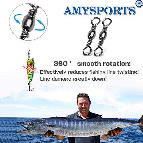 AMYSPORTS High Strength Fishing Swivels Barrel Solid Ring Barrel Fishing Swivel Rolling Fishing Tackle Line Connector Saltwater Freshwater Stainless Steel Accessories - size: Size5/0 (154lb) 25 pcs