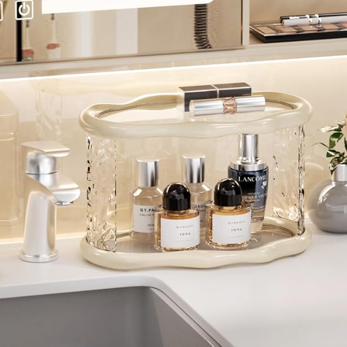 Bathroom Countertop Organizer, 2 Tier Bathroom Organizer and Storage, Acrylic Vanity Organizer Standing Holder Shelf, Perfume Makeup Skincare Cosmetic Desk Organizer for Bedroom Dressing Table, White