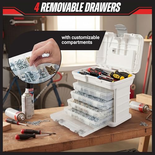 Stalwart Portable Tool Box Small Parts Organizer with Drawers, White - color: White