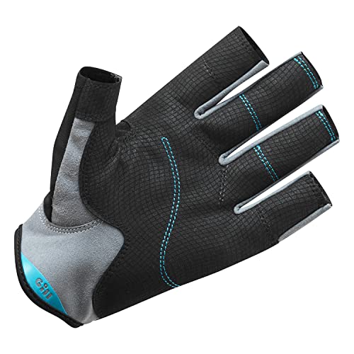 Gill Deckhand Sailing Gloves Short Finger with 3/4 Length Fingers - 50+ UV Sun Protection & Water Repellent - color: Black/BlueJay, size: XX-Large
